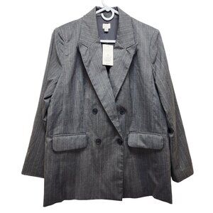 A New Day Grey Striped Double Breasted Blazer Womens Medium Responsible Style